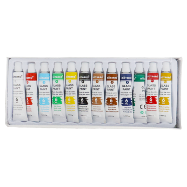 12 Colors Glass Paint Set In Tubes Non Fading - 6ml