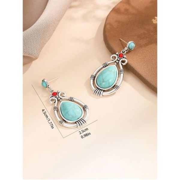 Water Drop Faux Turquoise Dangle Earrings for Women - Tribal Style