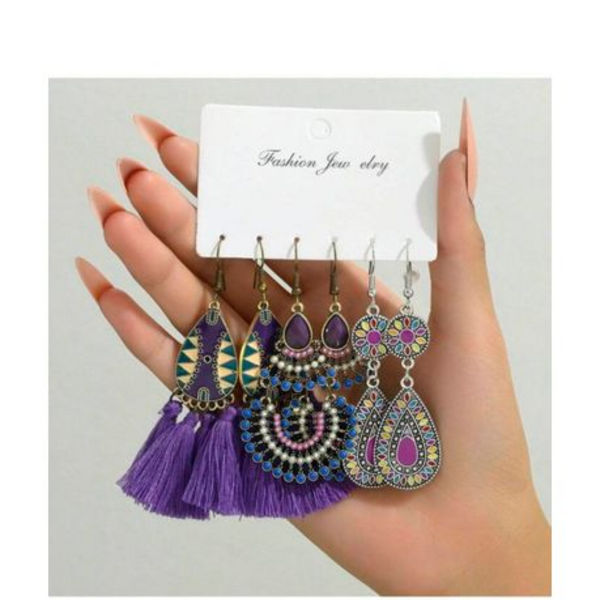 6 Piece Vintage Tassel Combination Earrings
