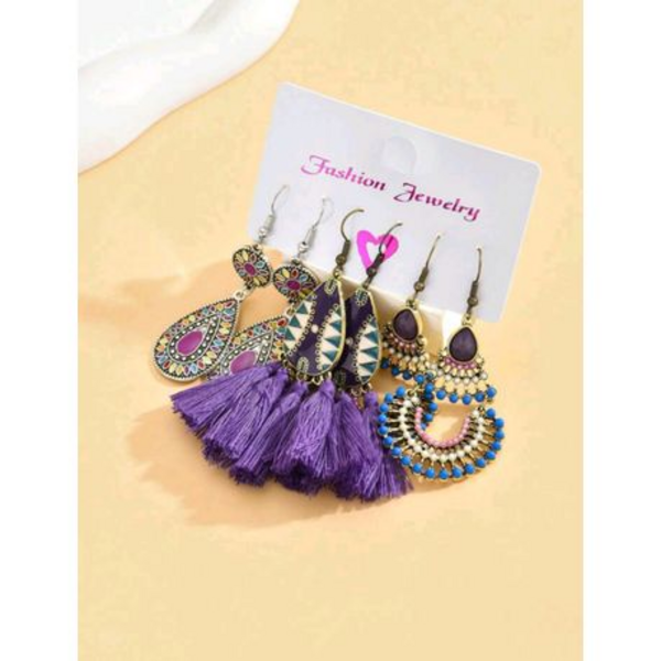 6 Piece Vintage Tassel Combination Earrings