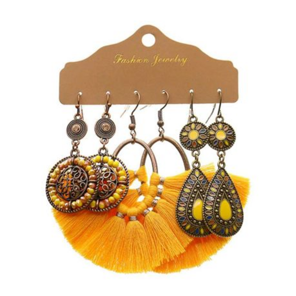 6 Piece Vintage Tassel Combination Earrings