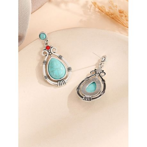 Water Drop Faux Turquoise Dangle Earrings for Women - Tribal Style