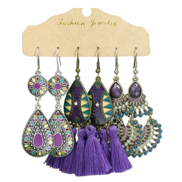 6 Piece Vintage Tassel Combination Earrings