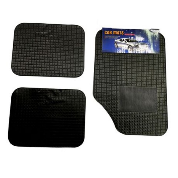Universal 4 Piece Car Rubber Floor Mat Set - Black